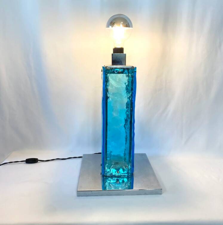 Large blue and chrome Murano lamp, 1960s. Italy