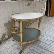 Desserte, table roulante en rotin années 60