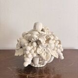 Ceramic Fruit Basket Sculpture Enamelled White 19th Century Malicorne