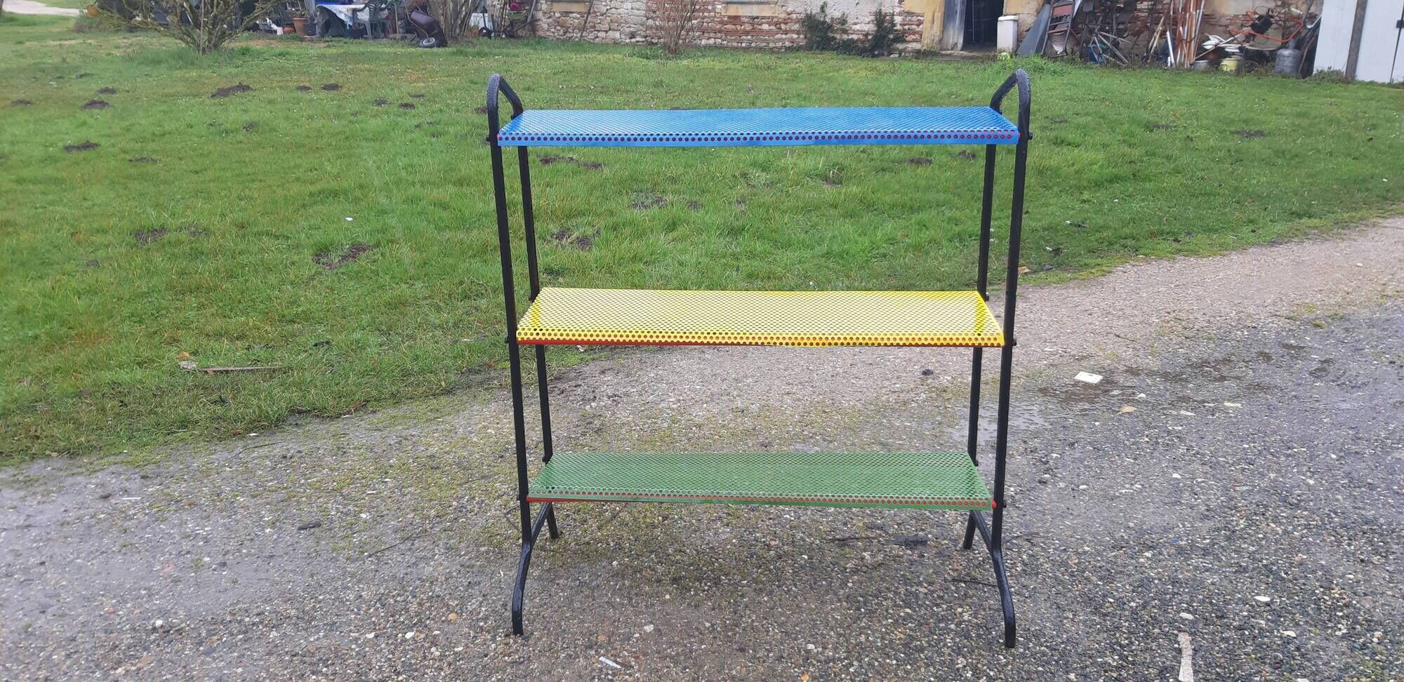 Vintage floor furniture perforated iron and metal