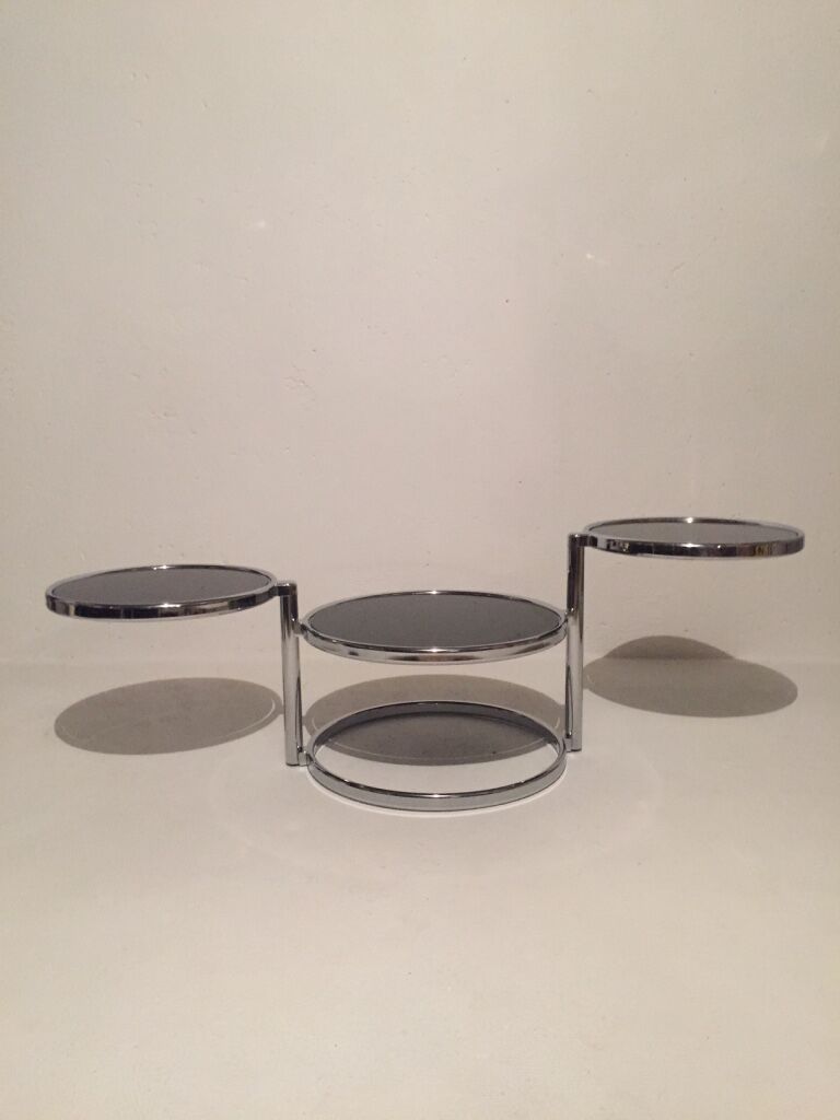 3-plate swivel coffee table in 1970s glass and chrome