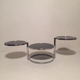 3-plate swivel coffee table in 1970s glass and chrome
