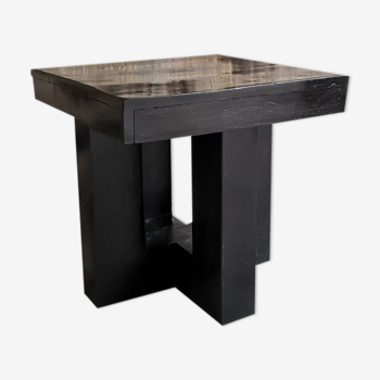 Pair of blackened exotic wood bedside tables