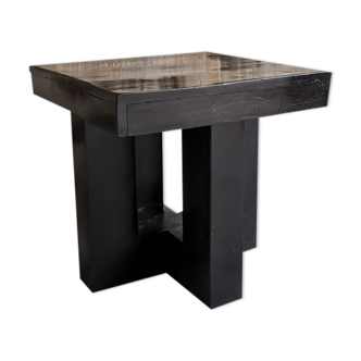 Pair of blackened exotic wood bedside tables