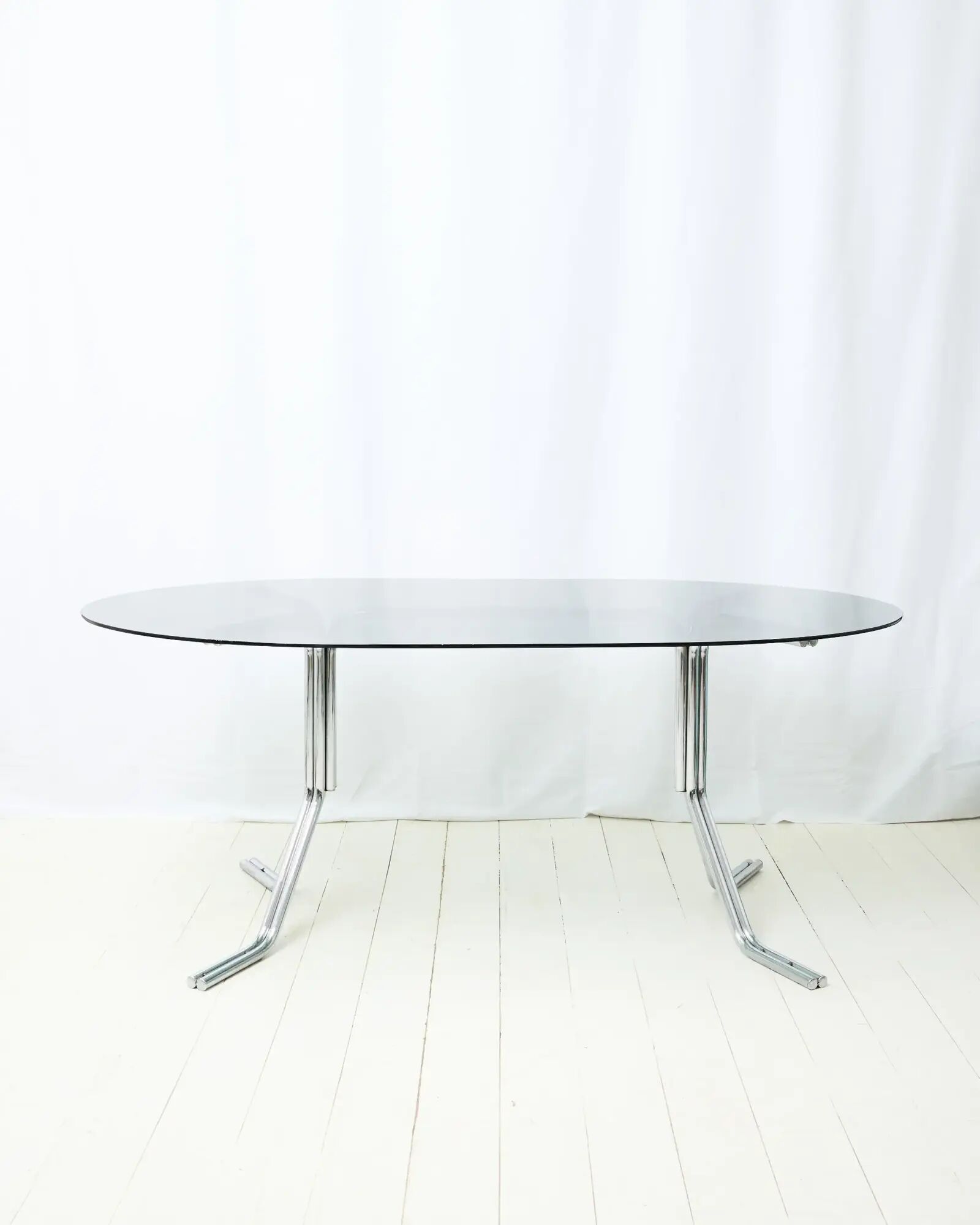 Dining table with double tubular chrome base, 1970s