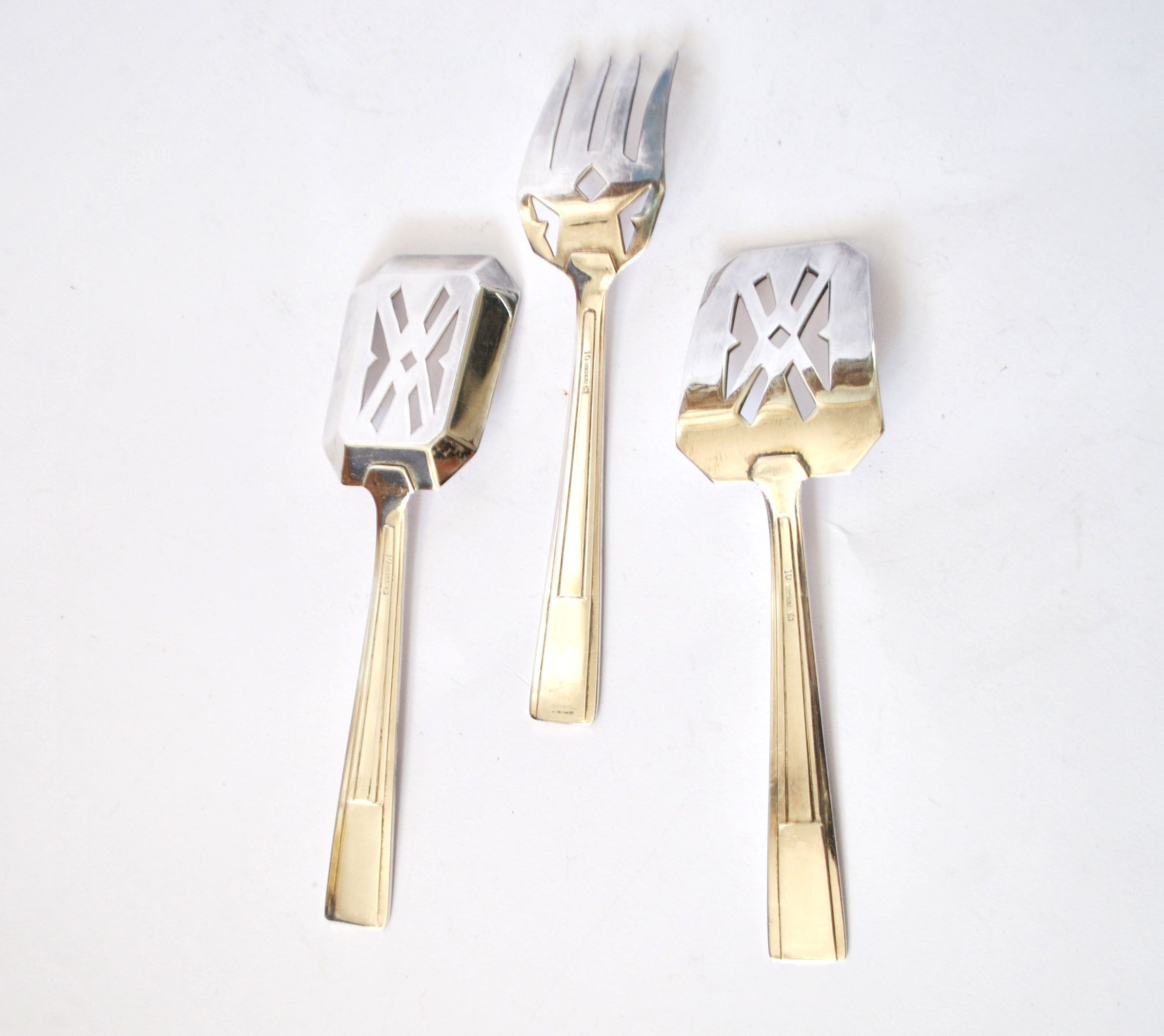 Set of 3 modernist 1950s dessert cutlery in silver by RENEKA.