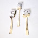 Set of 3 modernist 1950s dessert cutlery in silver by RENEKA.