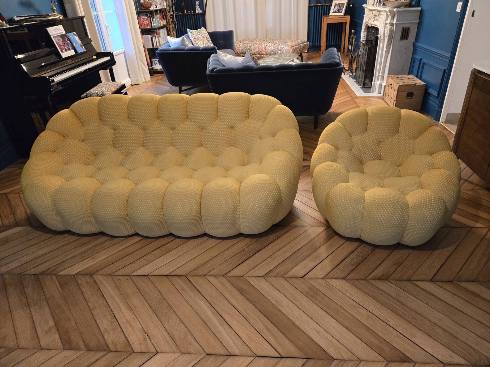 Three-seater Sofa Set and Roche Bobois Bubble Mini Yellow Armchair