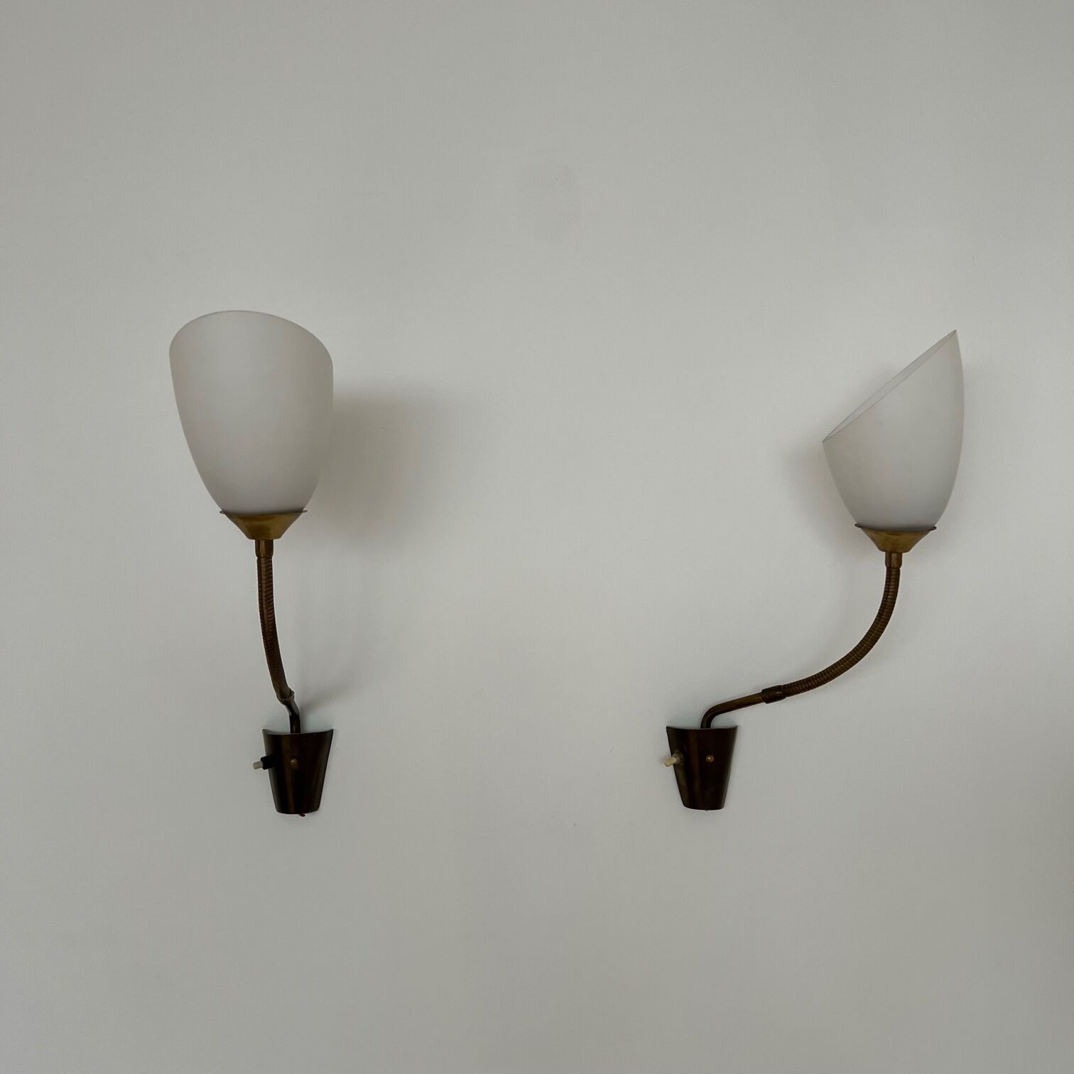 Pair of Brass and Opaline Glass Mid-Century Swedish Wall Lights