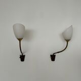 Pair of Brass and Opaline Glass Mid-Century Swedish Wall Lights