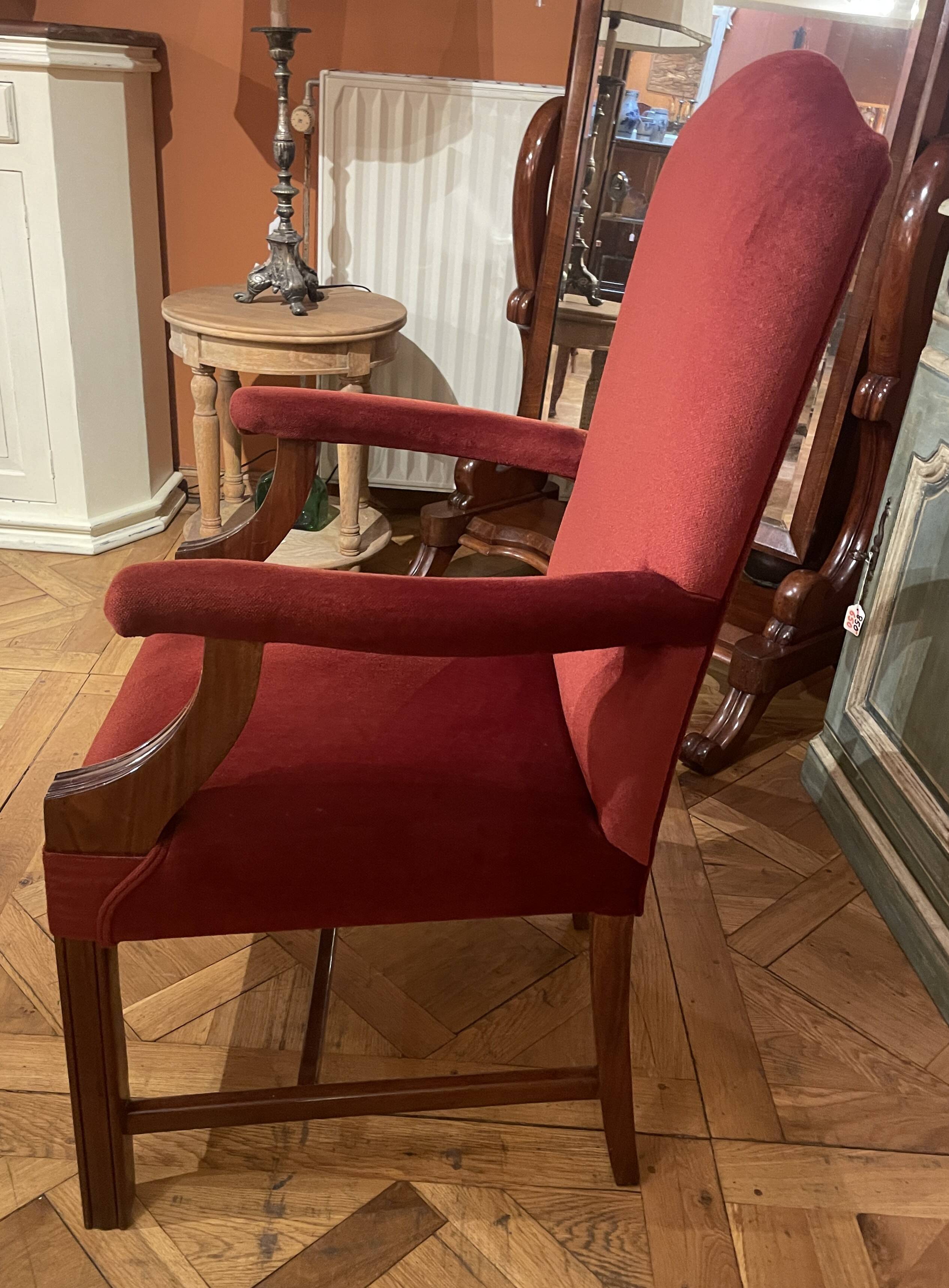 fauteuil de bureau en acajou et velours rouge