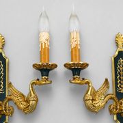 Pair of Gilded Bronze Wall Lights in Empire Style with Two Lights by Lucien Gau