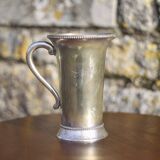 Antique metal carafe, jug, pitcher with handle, engraved dragonfly, collection