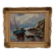Oil on canvas fishing boats 1950 by Y. Morin