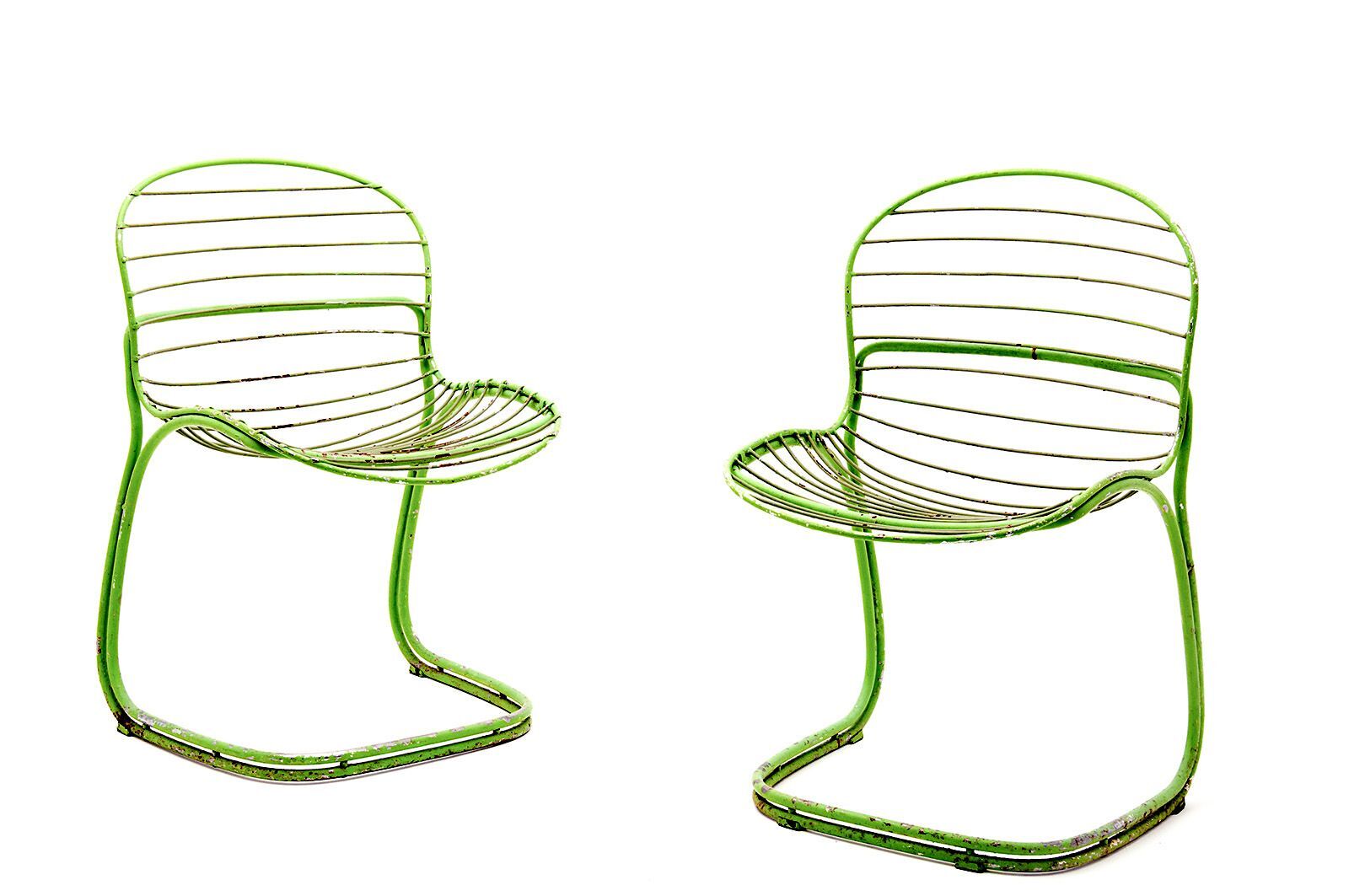 Chairs by Gastone Rinaldi in chromed green painted metal 1960