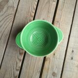 Ancient Bowl with Ears in Green Faience signed Sarreguemines