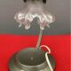 Small antique table lamp in silver-plated metal and satin glass
