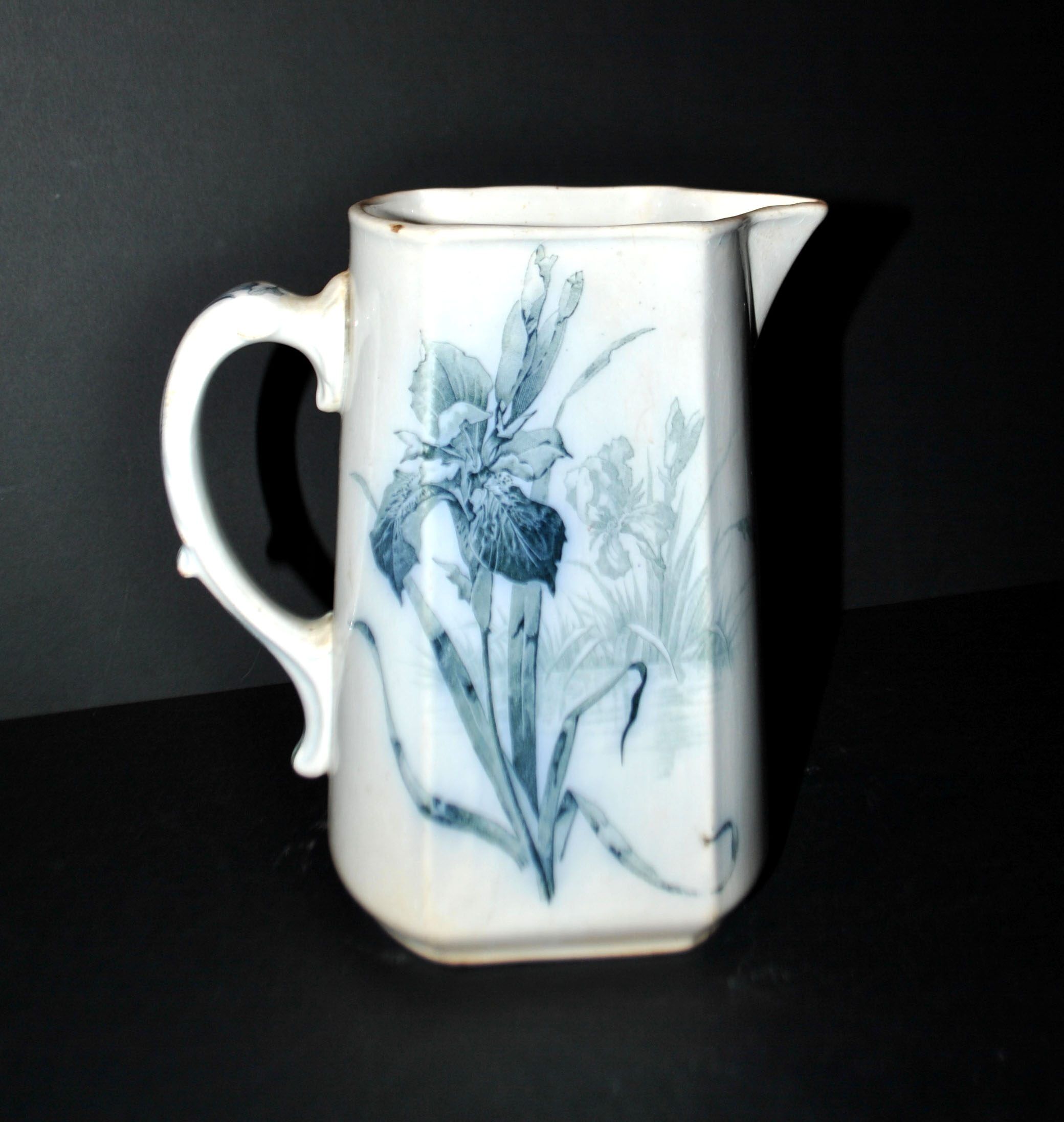 Antique Art Nouveau iris flower earthenware pitcher by Villeroy & Boch Wallerfangen