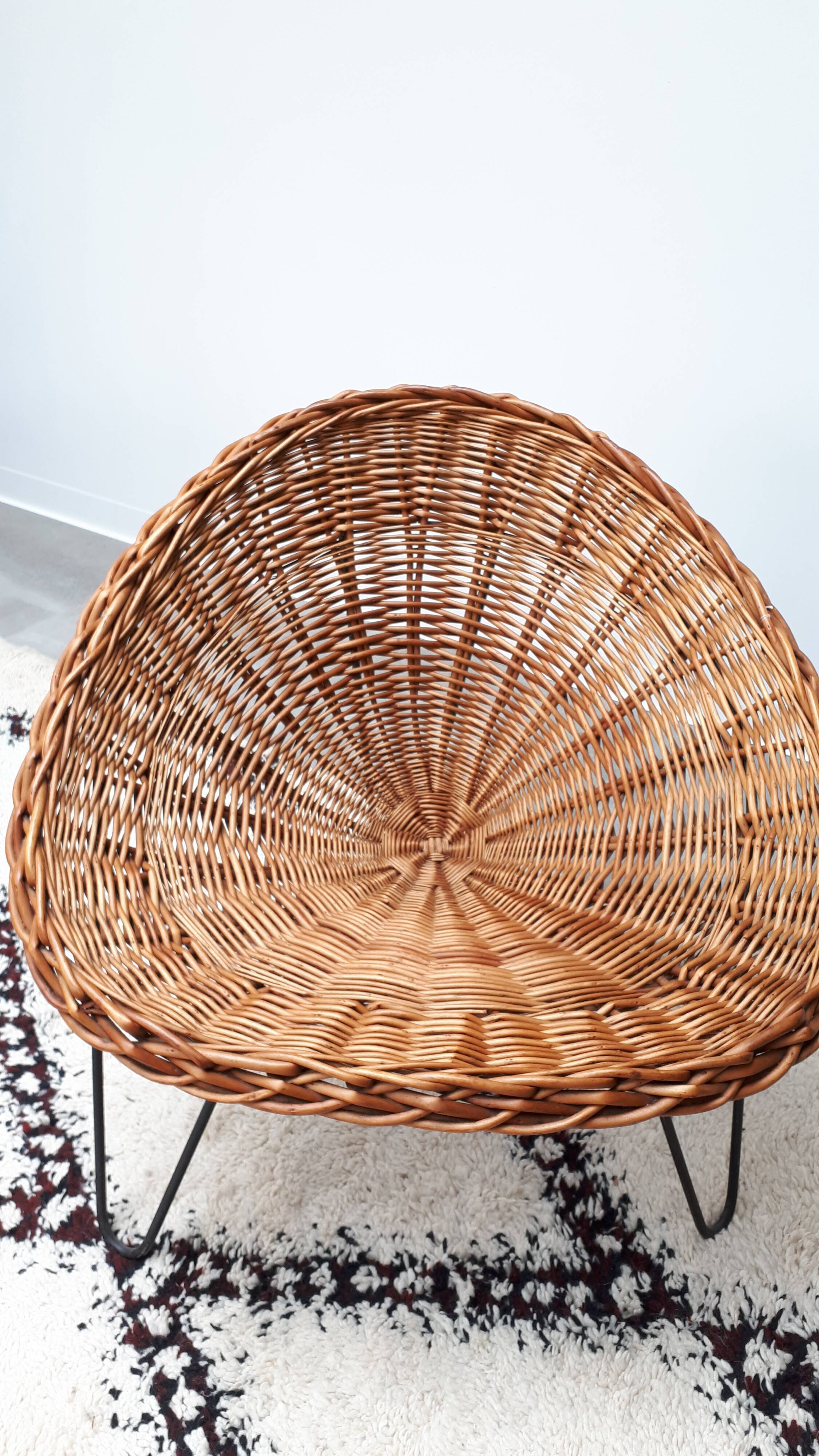 1950s basket rattan armchair