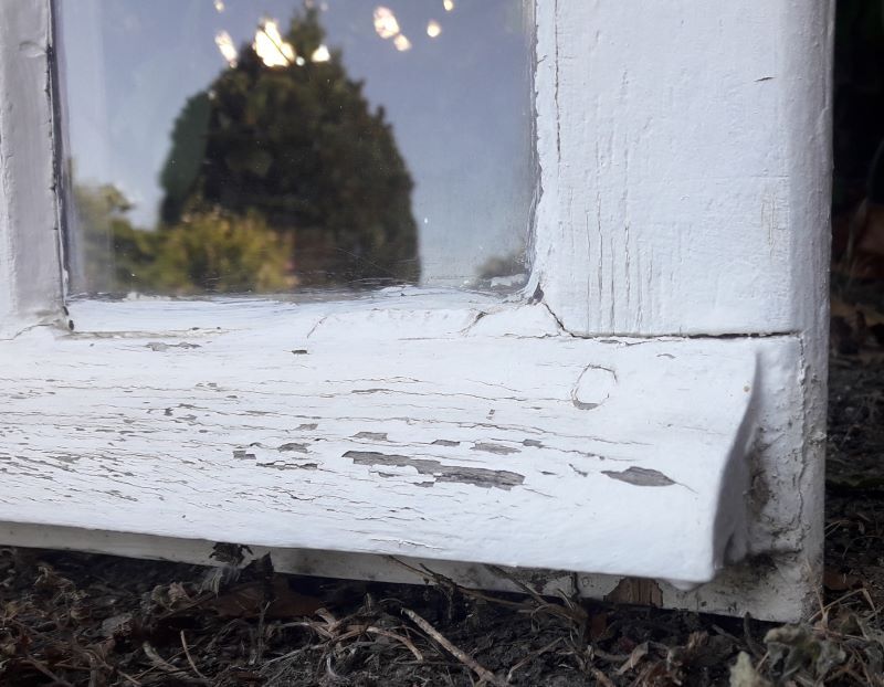 Oak window H96,8xL80,5cm old small tiles