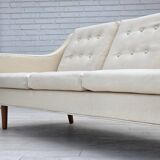 1970s, 3-seater Danish sofa, beige/white furniture wool, teak wood legs.