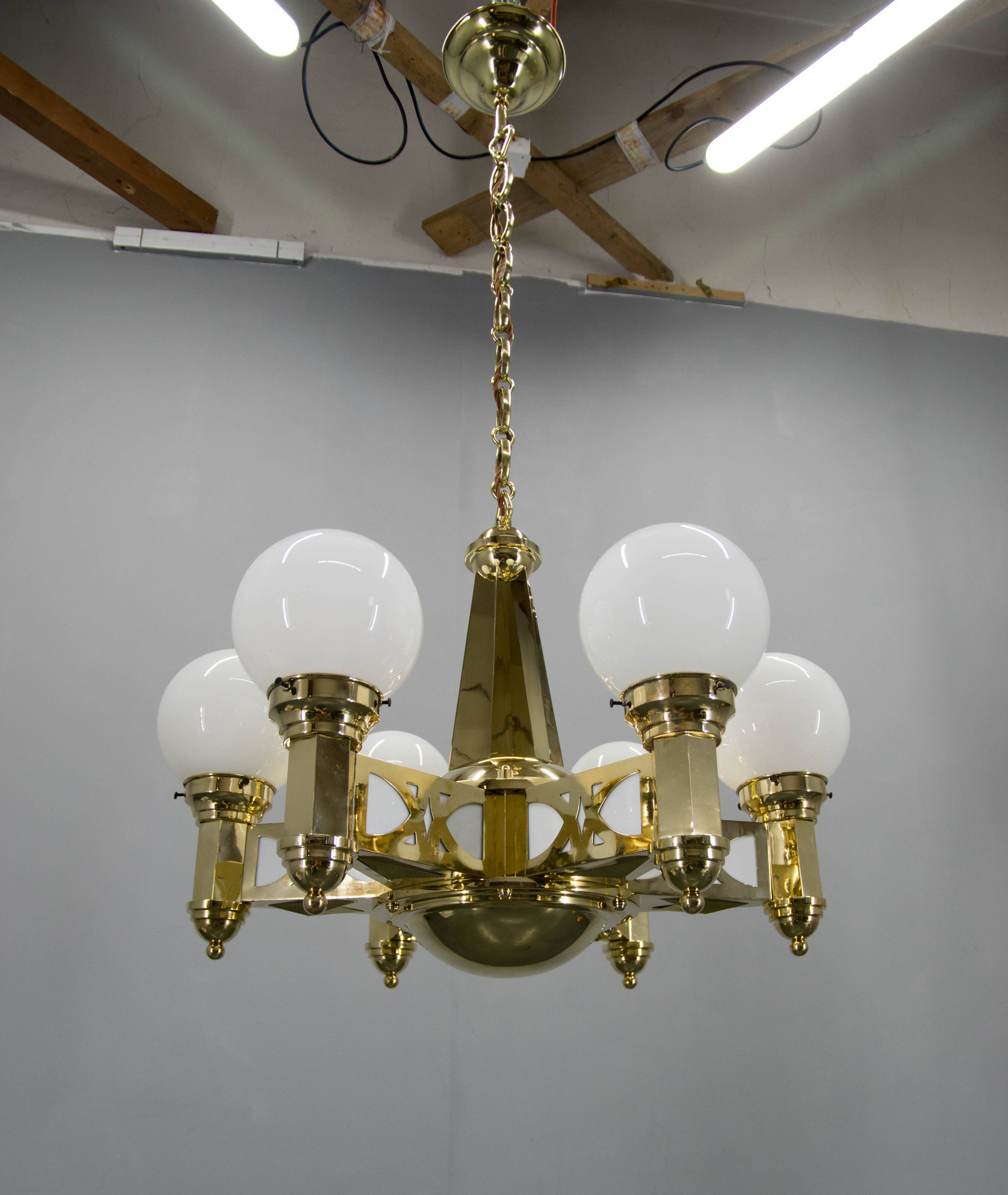Rare Art Nouveau Chandelier by Emil Kralik for Vulkania, 1920s
