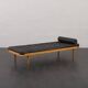 Danish mid century solid oak daybed in black leather, 1960s