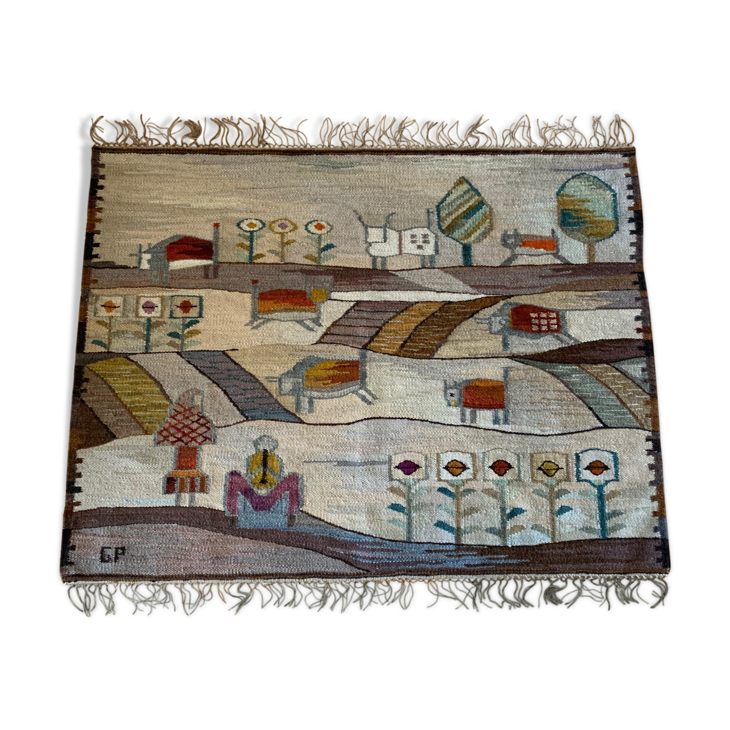 Tapestry "Buffalo" designed by Piotr Grabowski Cepelia 1978