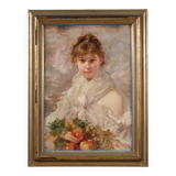 Signed Italian painting portrait of a young girl from the 20th century