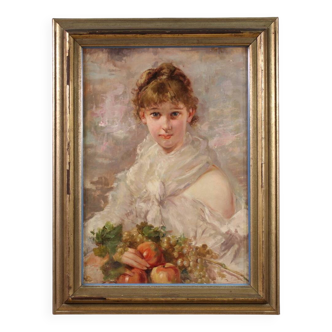 Signed Italian painting portrait of a young girl from the 20th century