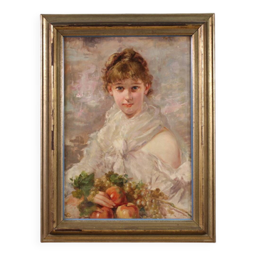 Portrait d'une jeune fille, peinture italienne signée du XXe siècle