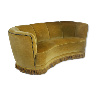 1940s Mid Century Velvet Banana Sofa