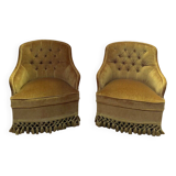Pair of Napoleon III crapaud armchairs in mustard yellow velvet.