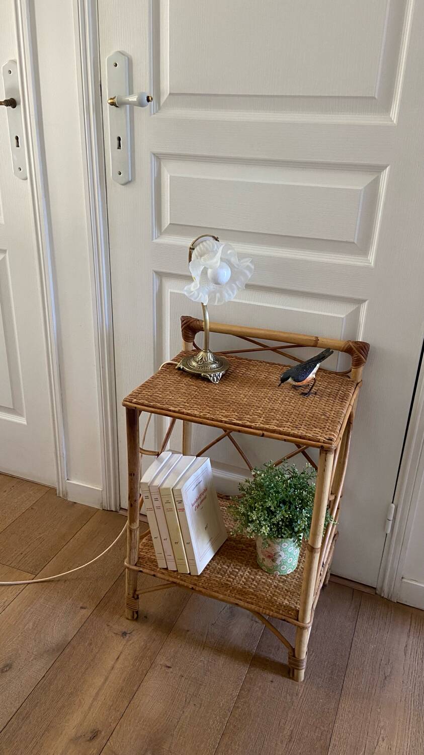 Vintage rattan bedside table 1960