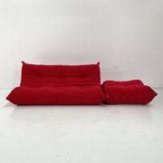 Togo 3-seater with red ottoman by Michel Ducaroy for Ligne Roset, 1970.
