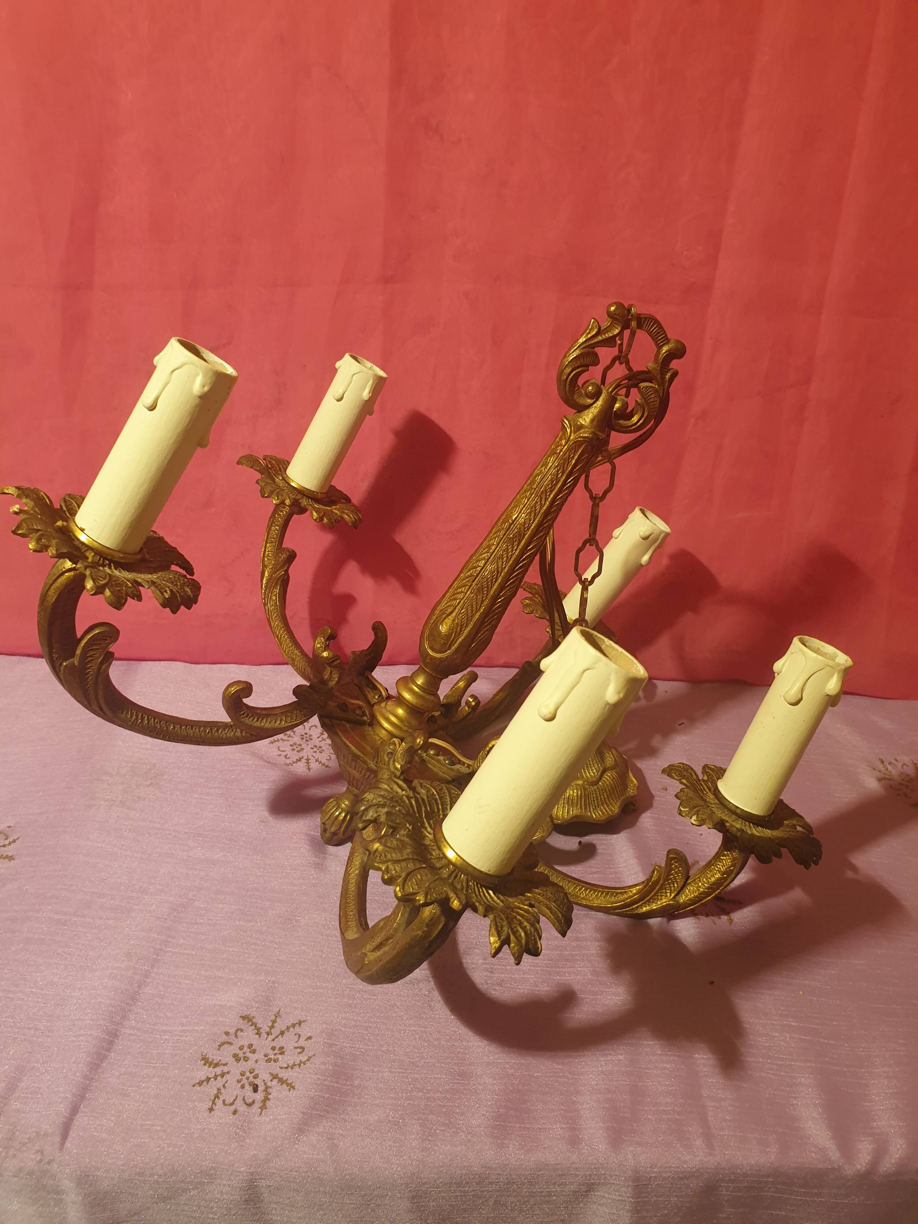 Louis XV style 5-light bronze chandelier