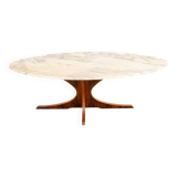Oval coffee table in Carrara marble and rosewood, Hugues Poignant 1960