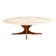 Oval coffee table in Carrara marble and rosewood, Hugues Poignant 1960