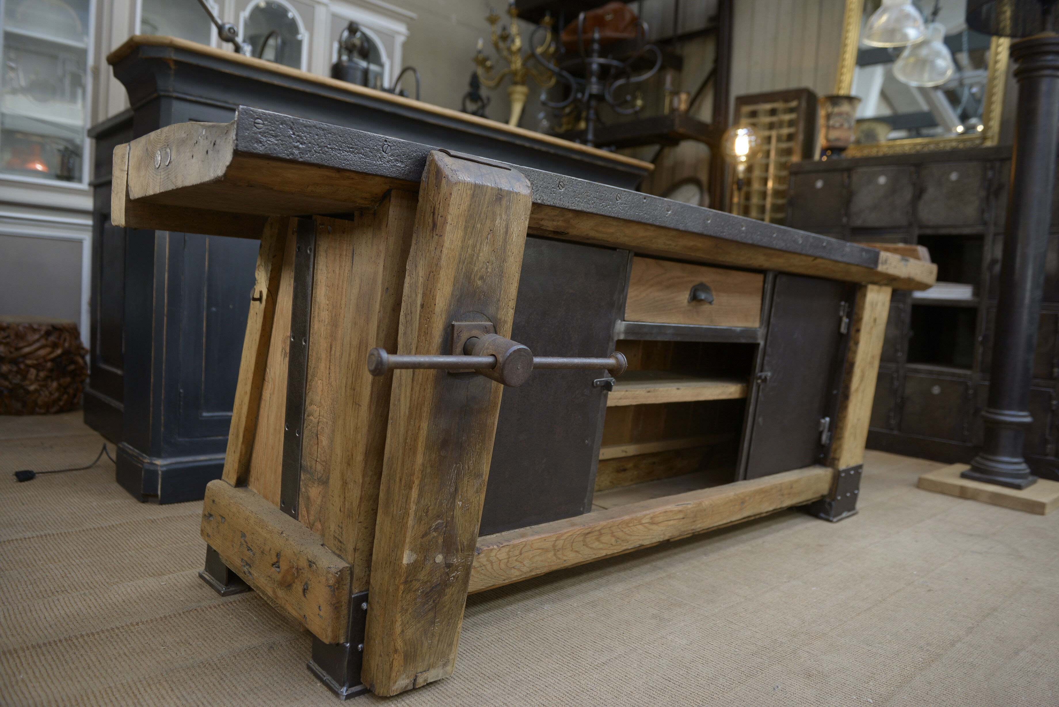 Industrial low industrial furniture carpenter's workbench 1930