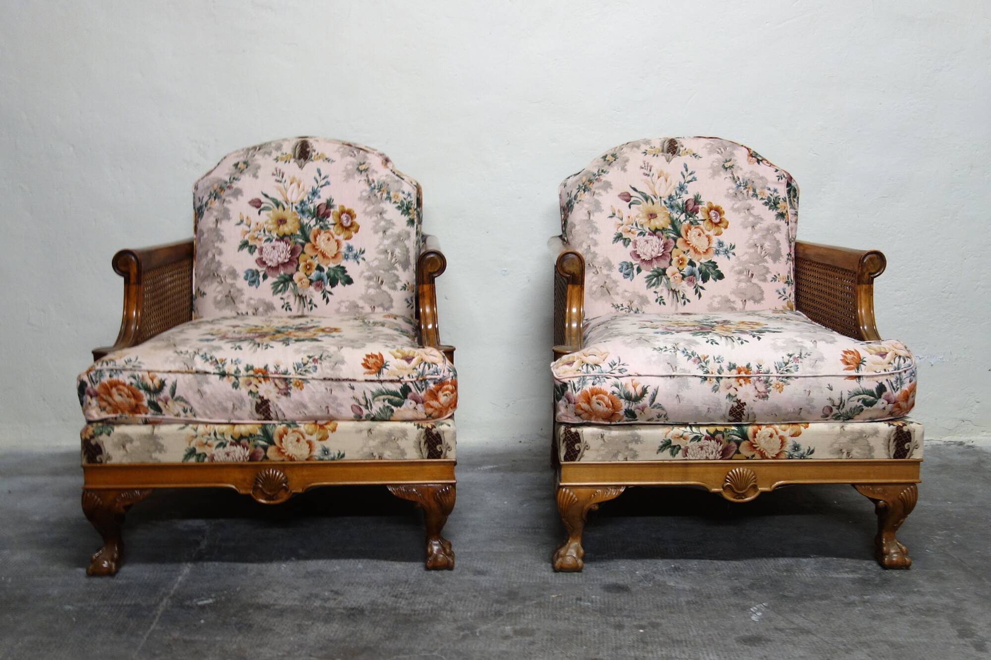 Pair of 1920s caned Chippendale armchairs