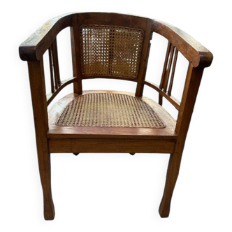 Fauteuil art déco en bois et cannage