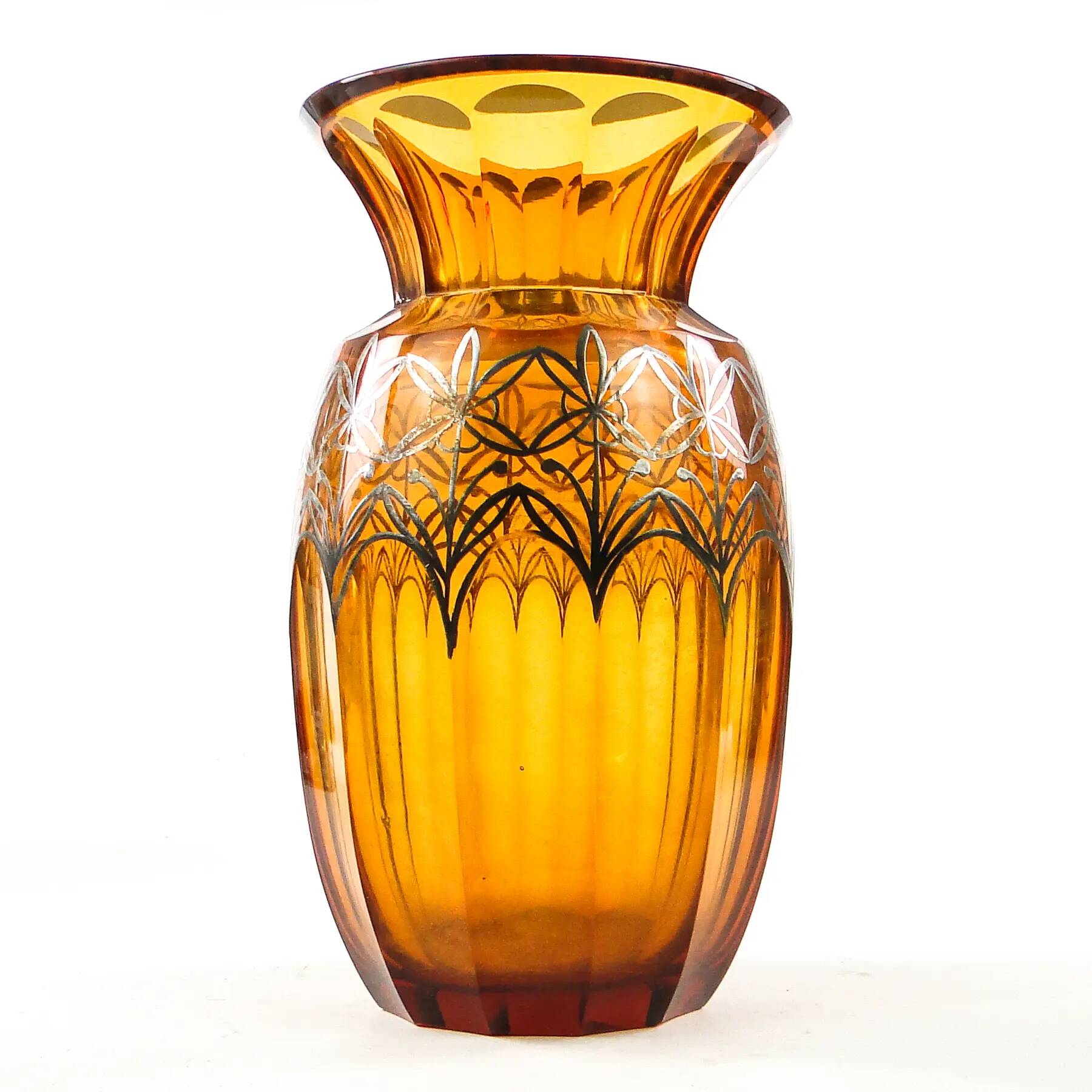 Art déco vase, honey crystal, galvanic coating, Poland, 1930s