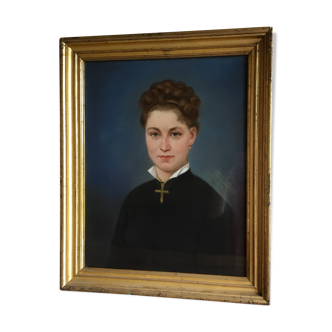Portrait of a young girl on canvas late XIX century, signed and dated