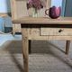 Small antique wooden coffee table with drawer, country style.