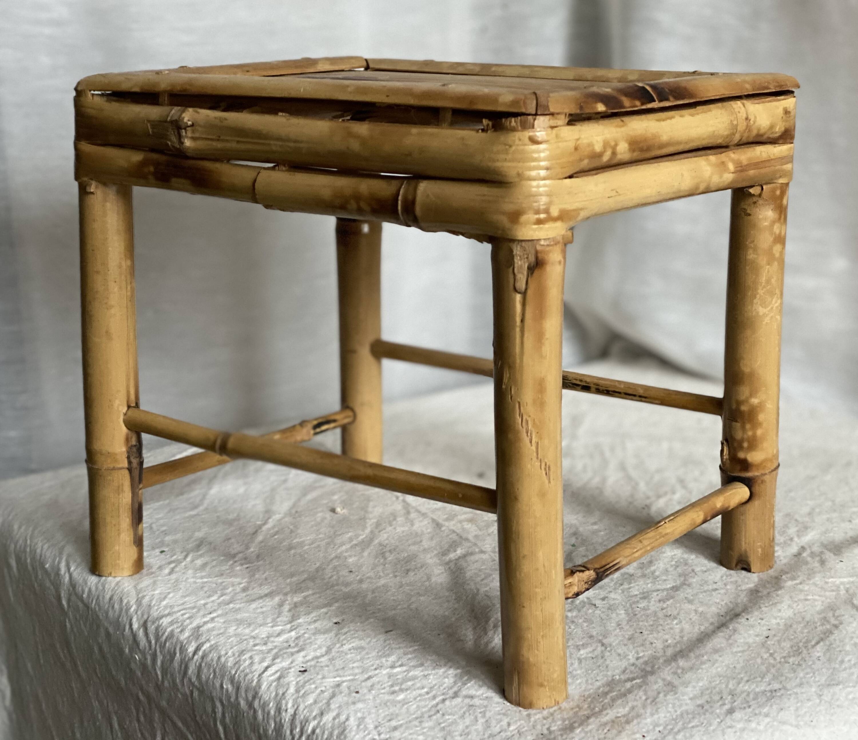 Small vintage rattan stool 1970 plant holder