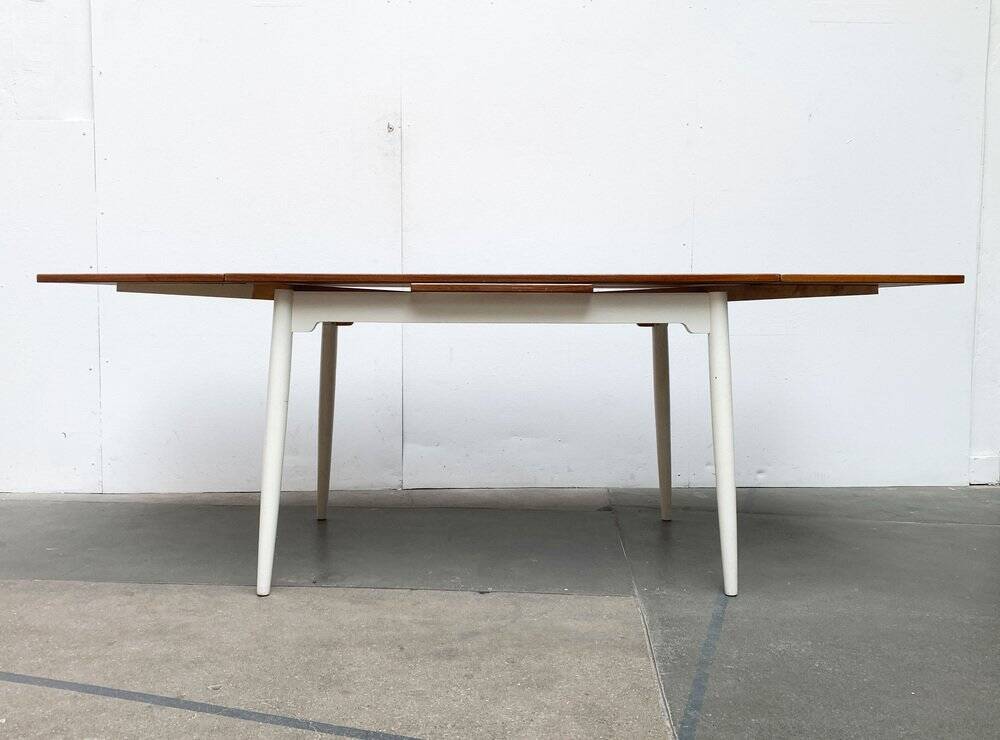 Teak mid-century table and Fanett chairs by Ilmari Tapiovaara for Asko, set of 5.