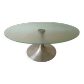 Vintage 1970s coffee table in frosted glass and metal.