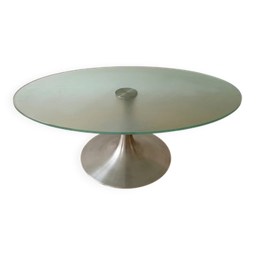 Table basse en verre givré et métal, années 70