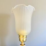 White opaline glass boudoir Art Deco lamp with tulip pleated glass shade