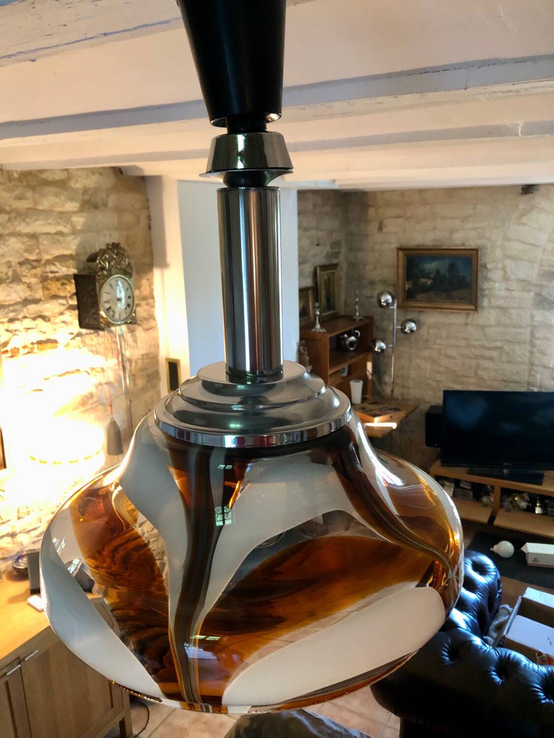 Suspension in Murano glass and chrome metal